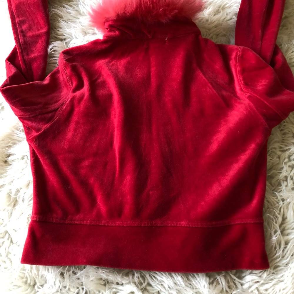 Real fur collar red velvet short jacket - Picture 5 of 5